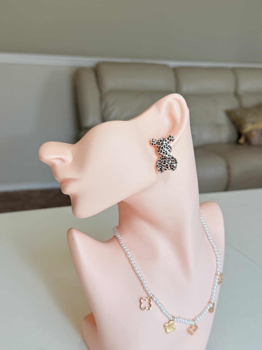 Leopard Print Teddy Stud Earrings - Picture 4 of 11